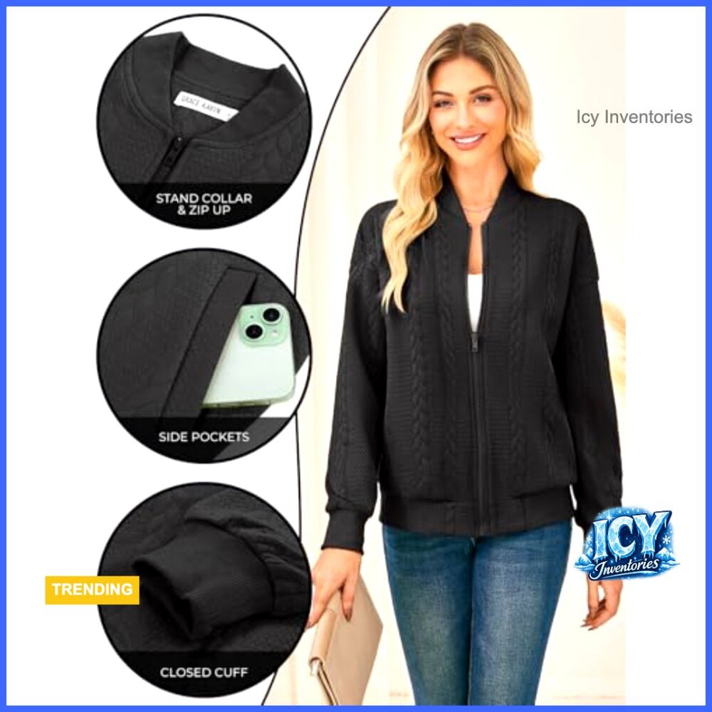 Lightweight Polyester Blend Bomber Jacket With St… - image 4